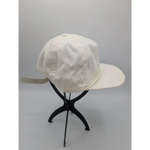 Vtg Cream Corduroy Golf Cap Hat Rope Brim USA Made Crossed Clubs Buckle Strap - Picture 4 of 7
